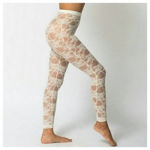 NWT American Apparel Floral Lace Leggings Creme